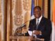 Le président ivoirien Alassane Ouattara, donnant un discours à l'Académie des Sciences d'Outre-mer en février 2020.